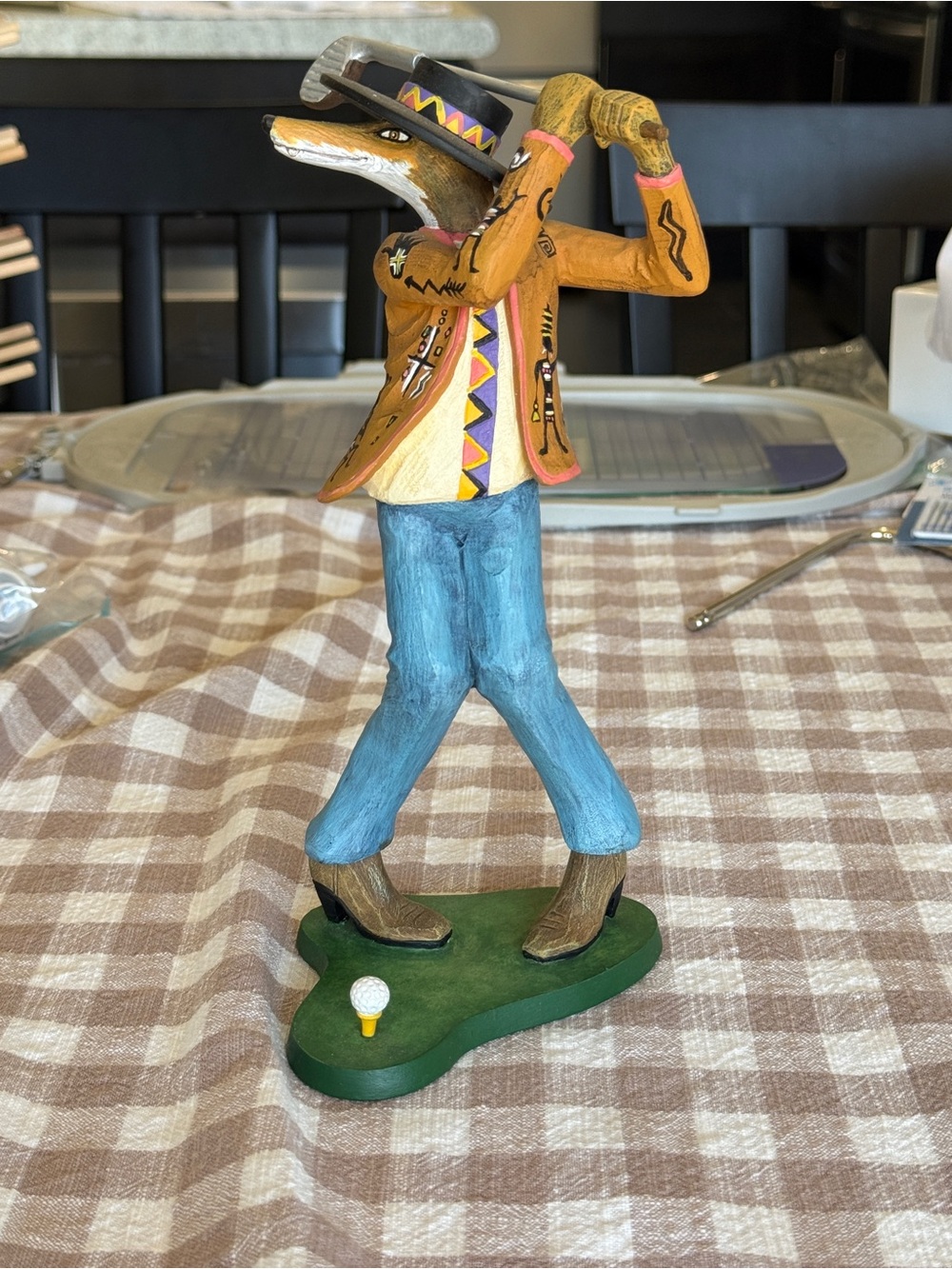 Robert Shields Whimsical Trickster Coyote Golfer Figurine- Pristine Condition